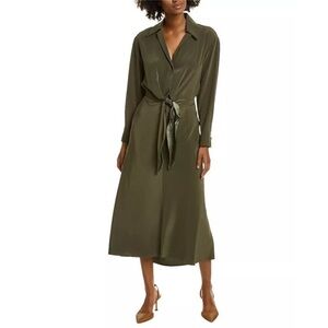 Vince Draped Front V-neck Tie Waist Long Sleeve Midi Dress